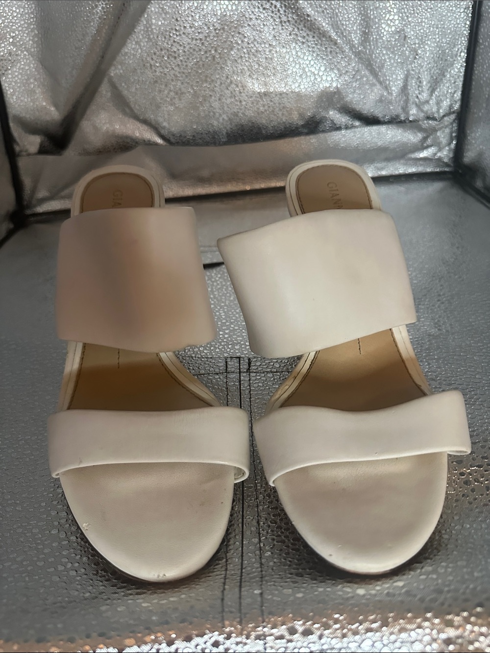 Gianni Bini Cream Double-Band Slide Sandals